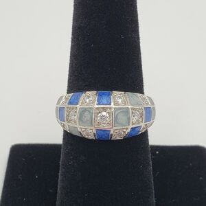 Blue Inlay Gemstone Ring .925 Sterling Silver Women's Size 7.75 NWOT